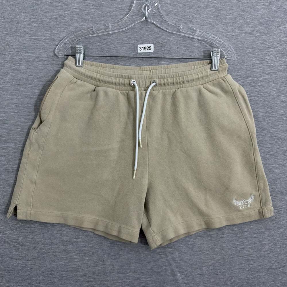 Kith Mens Small Beige Tan Fleece Knit Drawstring Sweat Shorts